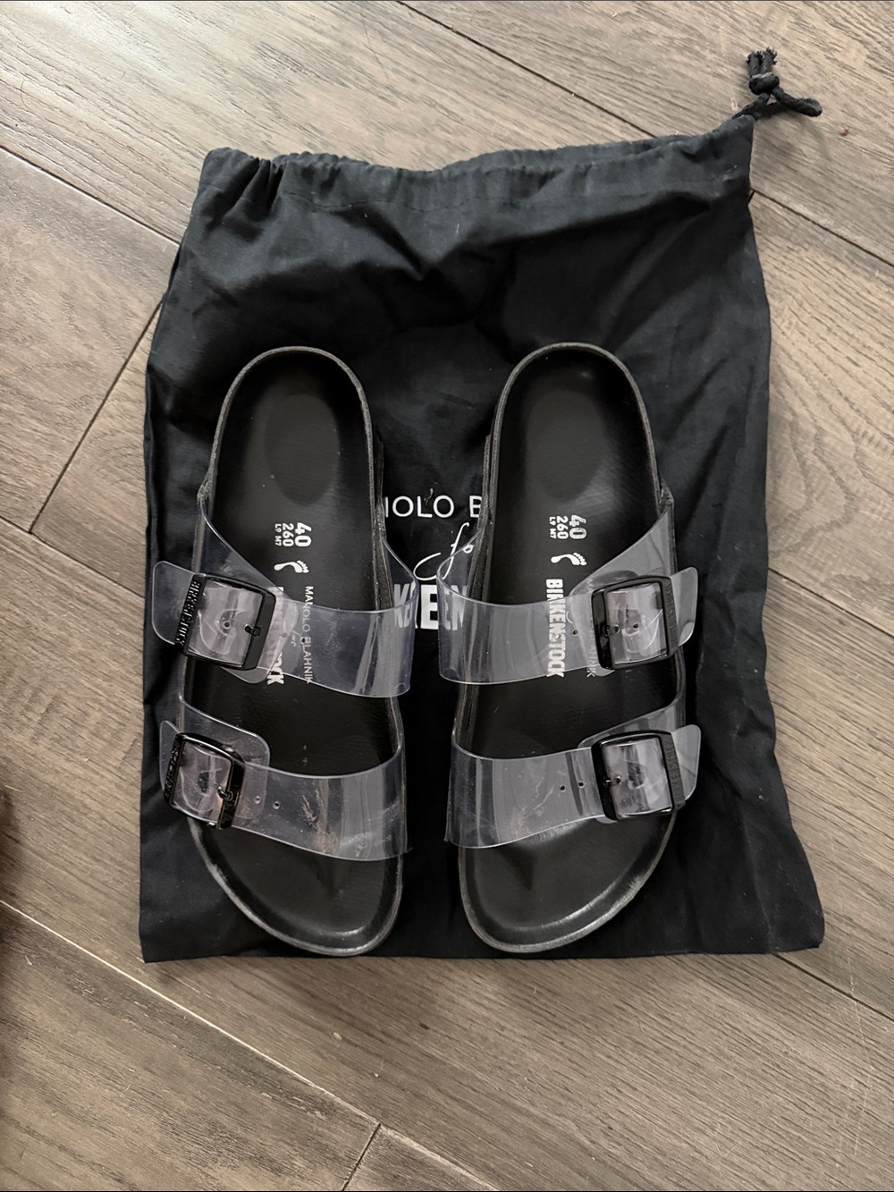 Manila Blahnik forBirkenstock Arizona Clear PVC Strap Sandals with Black Footbed